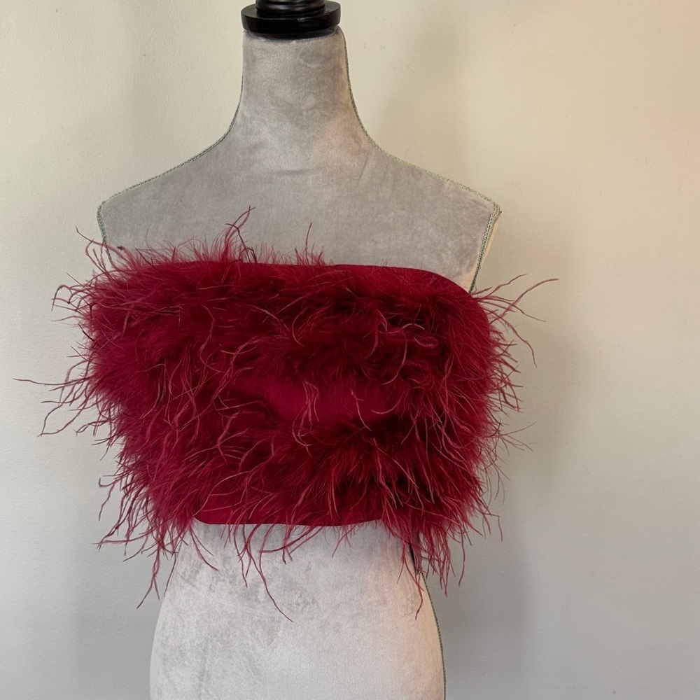 Magnolia Red Feathered Tube Top